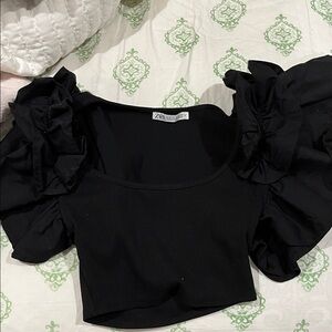 Zara Elegant Black Puff Sleeve Blouse